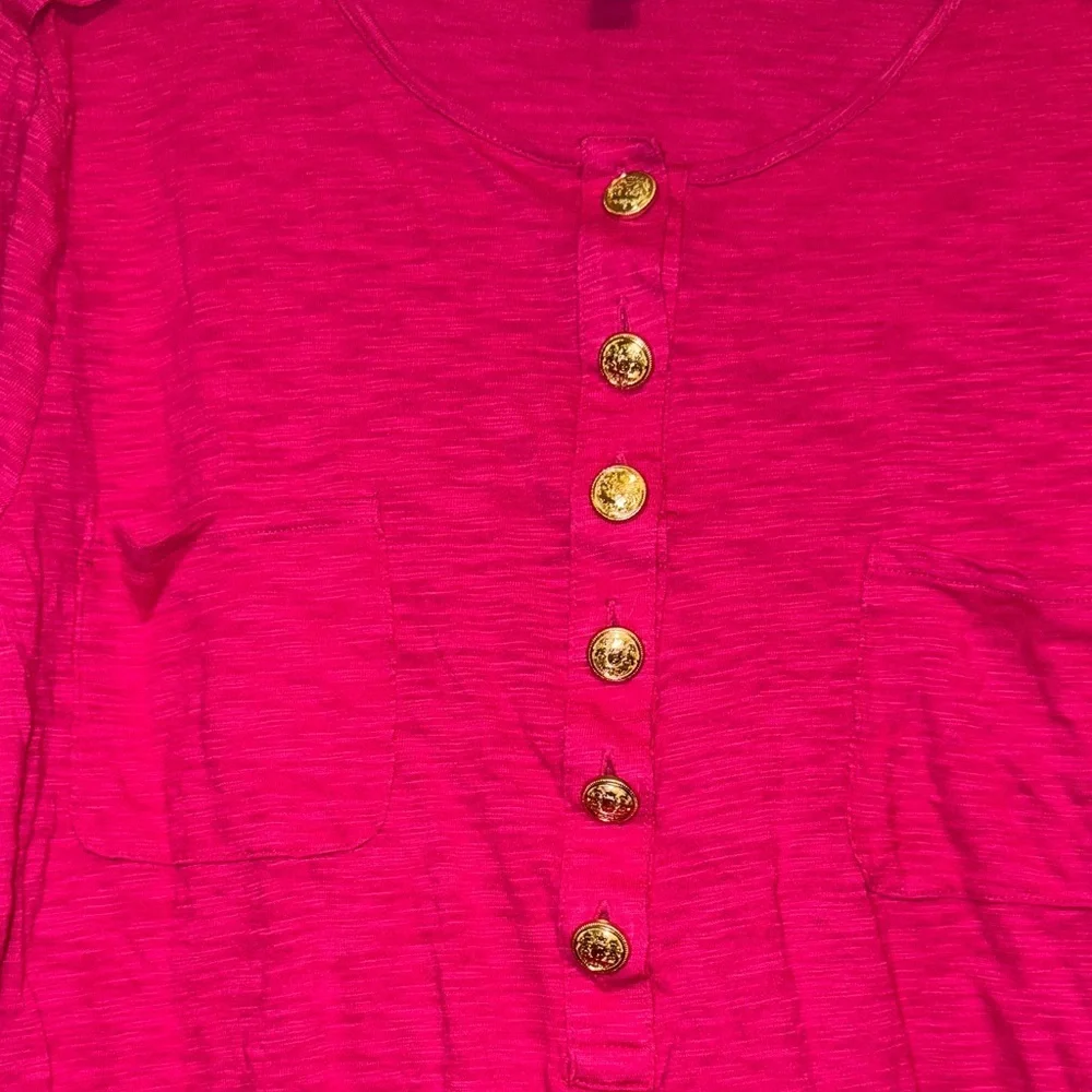 INC International Concepts Fuchsia Button-Accent Long Sleeve Top - Picture 3 of 9